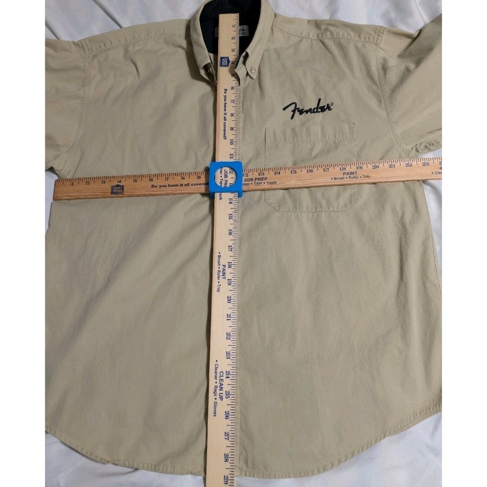 Fender Embroidered Logo Button Down Shirt Tan Khaki Mens L Approx - Picture 6 of 9
